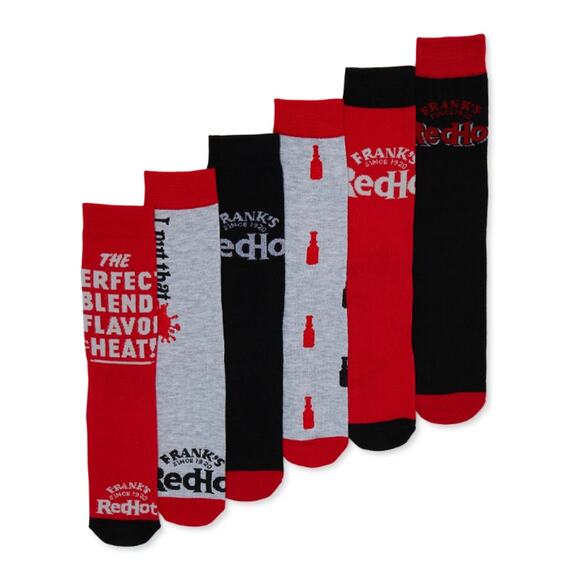 Franks RedHot Sauce Casual Crew Socks-6 Pairs - Picture 1 of 2